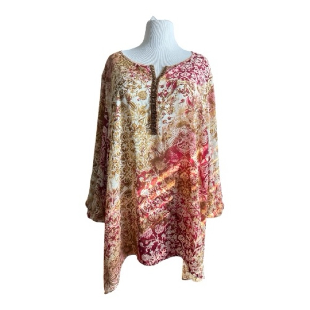 Catherines Red and Gold Floral Tunic - size 4x